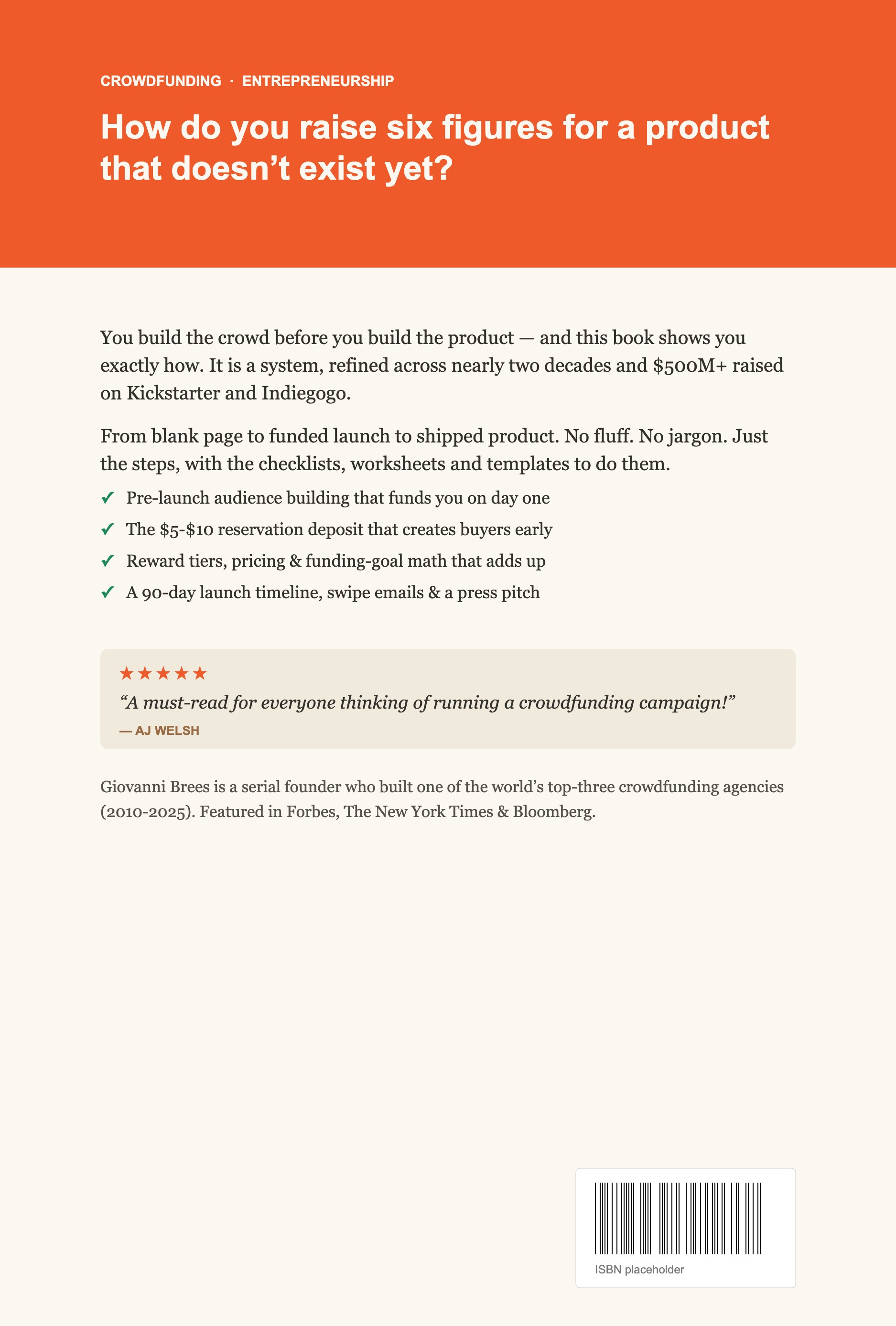 Back cover of The Crowdfunding Quick-Guide by Giovanni Brees